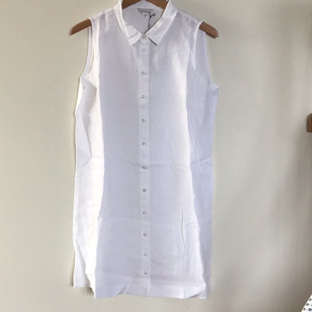 Garnet Hill French Linen Button Down Shirt Dress size 14